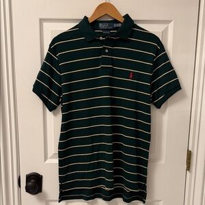 Polo by Ralph Lauren Men's Dark Green Polo with Yellow Stripes